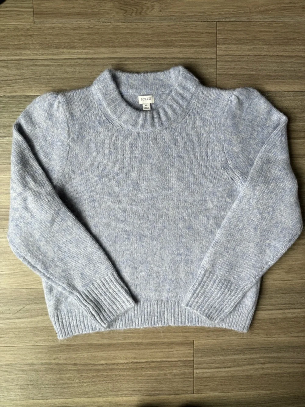 J. Crew Puff-Sleeve Alpaca Blend Crew Neck Sweater Heather Frosted Gray Size XL